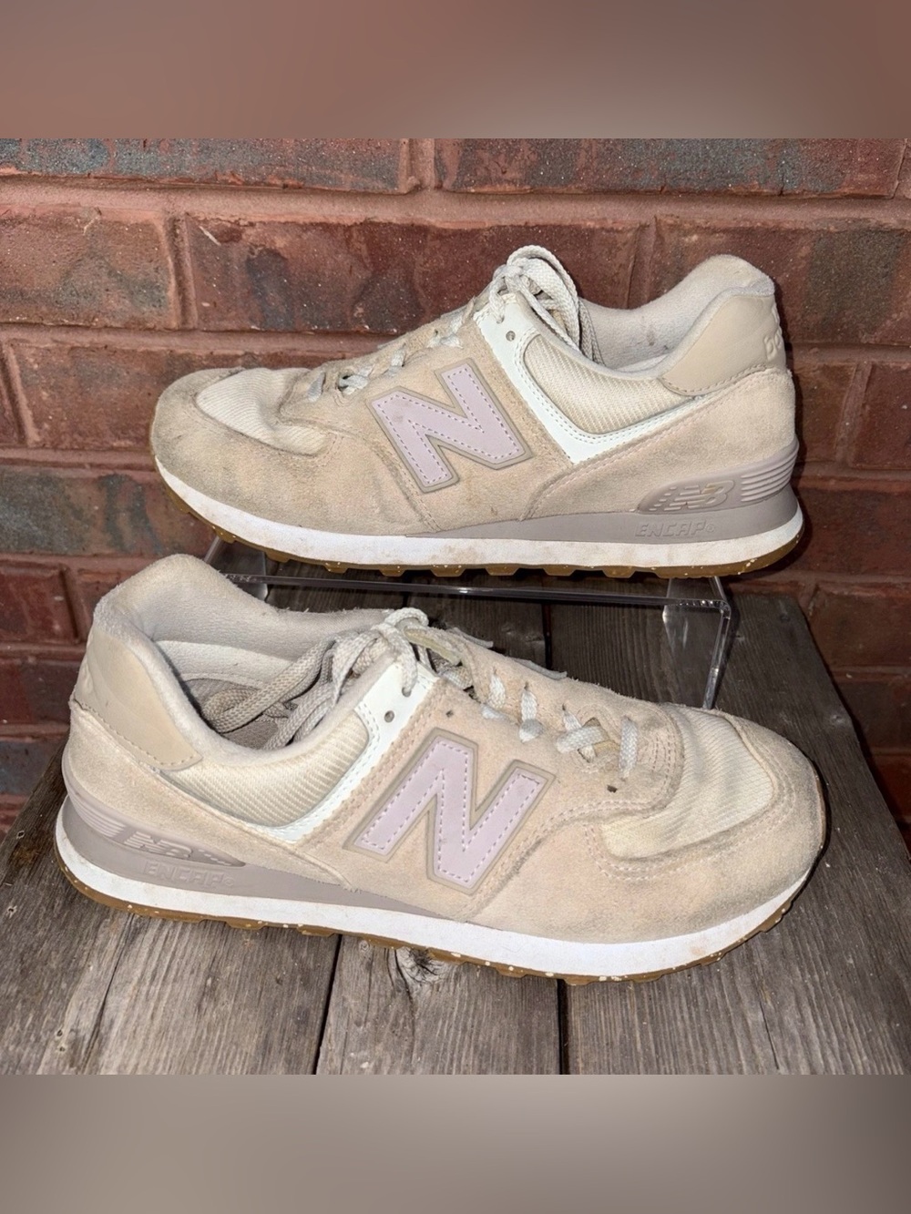 New Balance 574 Space Pink Angora Women’s Size 9 Running Shoes Sneakers Tan